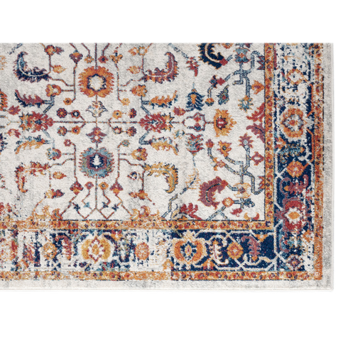 5' X 8' Ivory Navy and Orange Floral Power Loom Area Rug