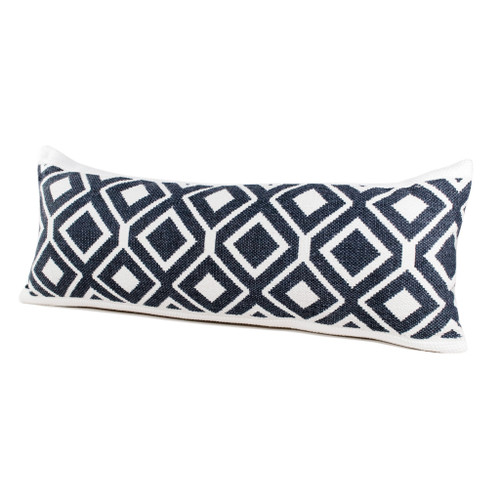 Homeroots Home Decor 14 X 36 Inches Deep Navy and White 100% Cotton Geometric Zippered Pillow