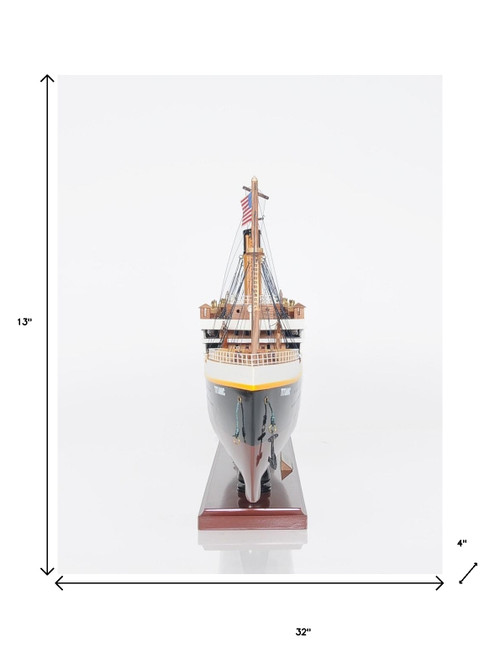 Homeroots Home Decor 13" Black and White 1912 RMS Titanic Lights Boat Hand Painted Decorative Boat
