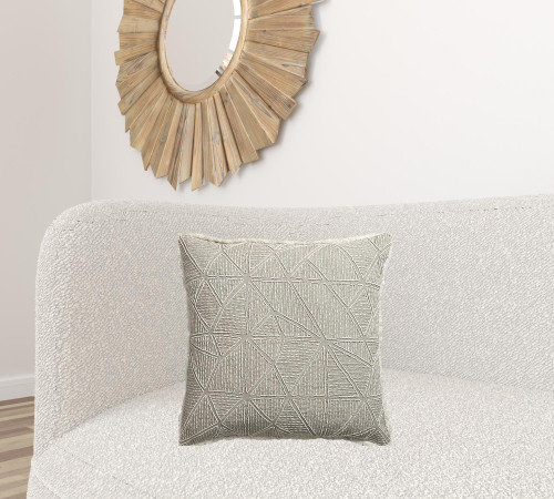 Homeroots Home Decor 20 X 20 Inches Beige and Ivory Geometric Linen Zippered Pillow with Embroidery and Fringe