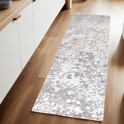 8' Gray and Silver Abstract Power Loom Runner Rug