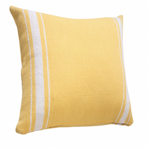 Homeroots Home Decor 20 X 20 Inches Yellow and White 100% Cotton Geometric Zippered Pillow