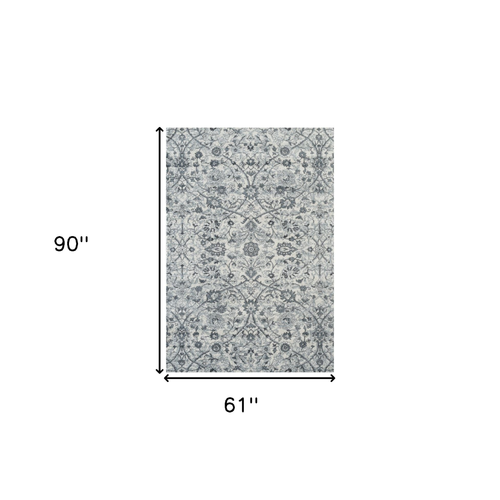 5' X 8' Charcoal And Ivory Floral Area Rug