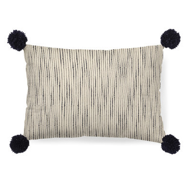 Homeroots Home Decor Beige and Midnight Pom Pom Lumbar Accent Pillow Cover, Beige and Midnight, 13 Inch Height