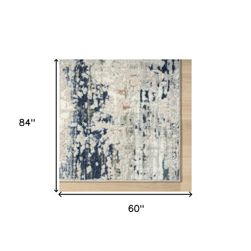 5' X 7' Beige Cream Blue And Gray Abstract Stain Resistant Area Rug