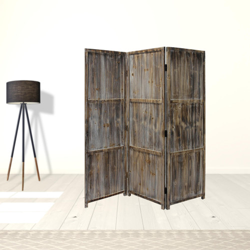 Homeroots Home Decor 3 Panel Solid Wood Fortress Screen, Brown Finish, 3 Panel