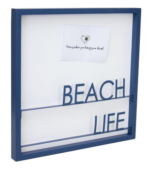 16" X 16" Blue Beach Life Wood and Metal Square Framed Art