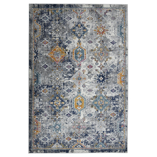 8' Blue Gray And Rust Area Rug