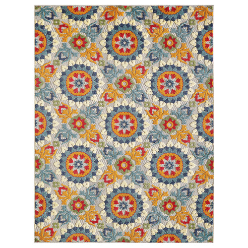 5’ x 7’ Orange Floral Lattice Indoor Outdoor Area Rug
