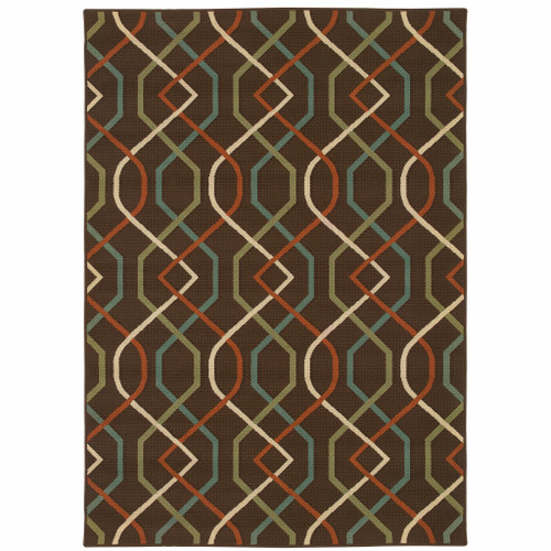 5' X 8' Brown Geometric Stain Resistant Indoor Outdoor Area Rug