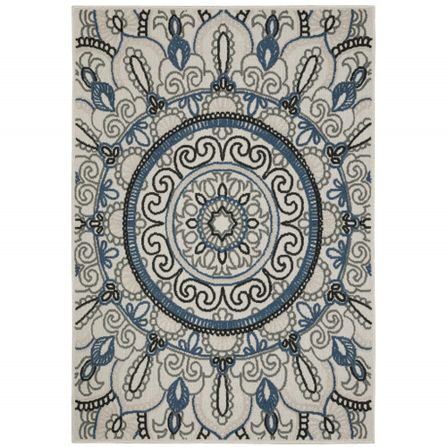 5' X 7' Beige Geometric Stain Resistant Indoor Outdoor Area Rug