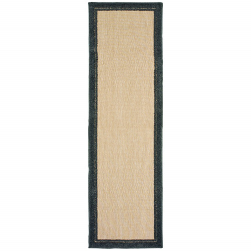 Homeroots Home Decor Sand and Black Border Indoor Outdoor Runner Rug, 8 X 8 feet