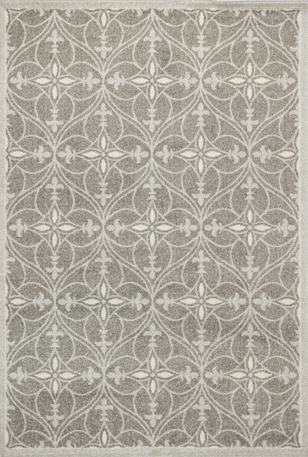 Homeroots Home Decor 7'x10' Grey Machine Woven UV Treated Ogee Indoor Outdoor Area Rug, Grey