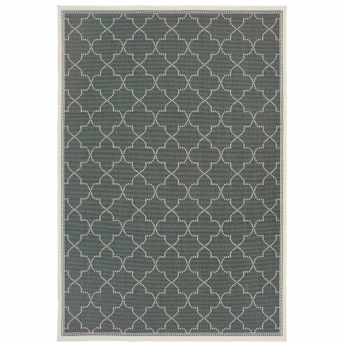 2' X 4' Gray and Ivory Geometric Stain Resistant Indoor Outdoor Area Rug - Gray, Ivory