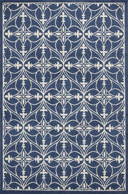 Homeroots Home Decor 8'x11' Denim Blue Machine Woven UV Treated Ogee Indoor Outdoor Area Rug, Denim Blue, 8'x11'