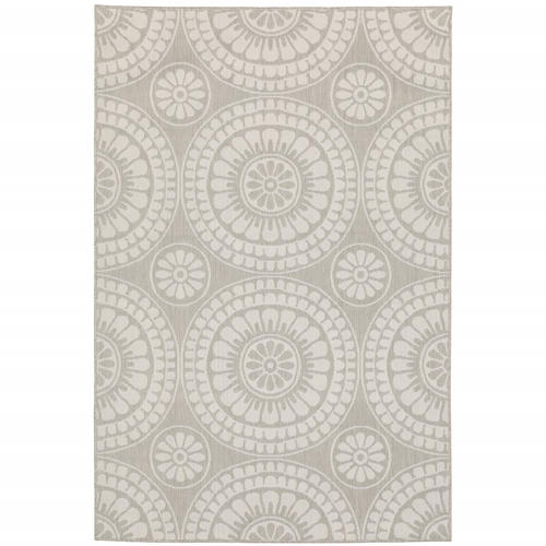 10' X 13' Gray and Ivory Geometric Stain Resistant Indoor Outdoor Area Rug