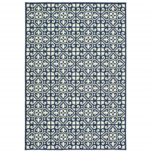 5' X 8' Ivory Geometric Stain Resistant Indoor Outdoor Area Rug
