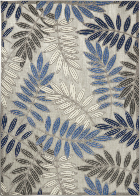 Homeroots Home Decor Gray and Blue Leaves Indoor Outdoor Area Rug, 4 X 6 feet