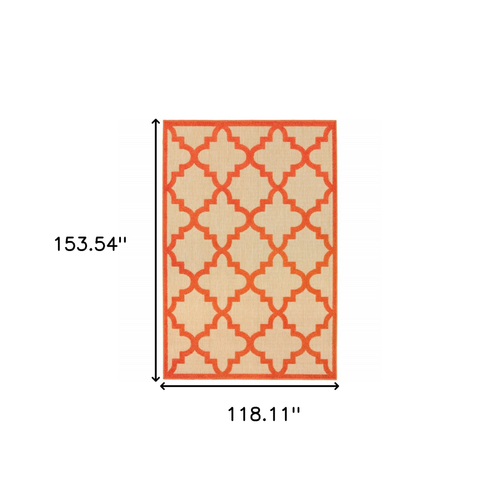 10' X 13' Orange Geometric Stain Resistant Indoor Outdoor Area Rug