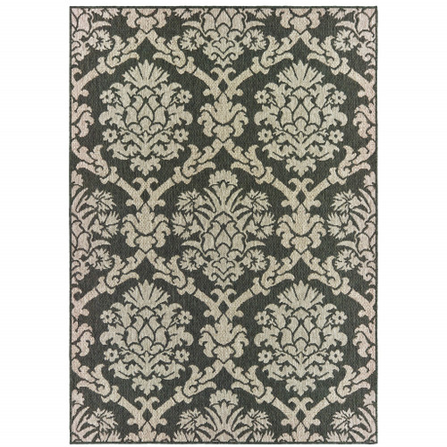 Homeroots Outdoor 8' x 10' Grey Floral Stain Resistant Indoor Outdoor Area Rug