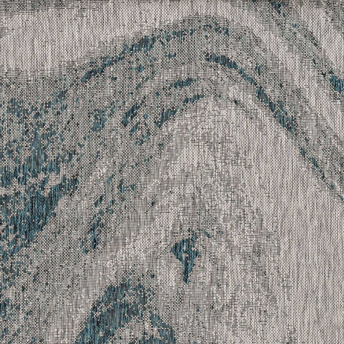 Homeroots 8' Grey Teal Machine Woven UV Treated Marble Indoor Outdoor Round Area Rug
