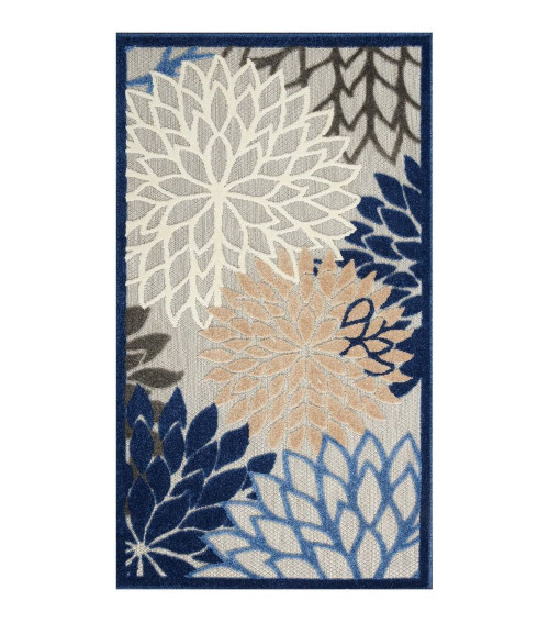 Homeroots Home Decor 3 X 5 Inches Blue Floral Non-Skid Indoor/Outdoor Area Rug