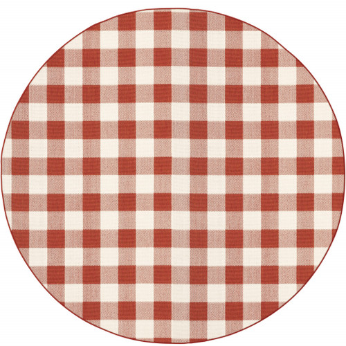 Homeroots Geometric Outdoor Red Stain Resistant Indoor Outdoor Area Rug 8' Round