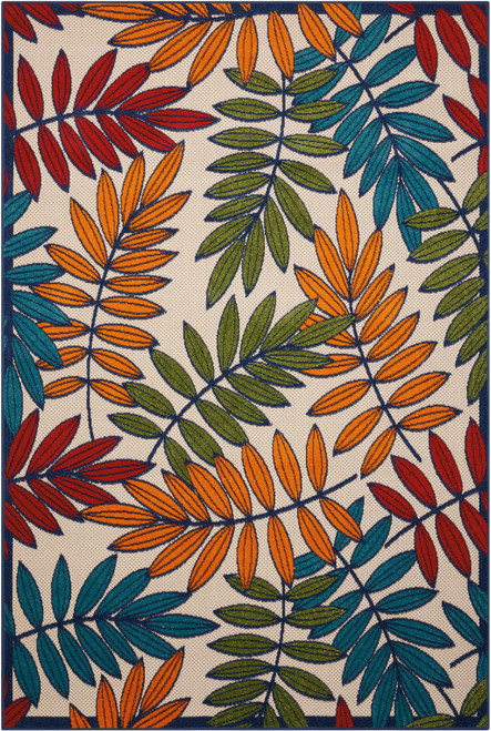 4' X 6' Ivory And Blue Floral Indoor Outdoor Area Rug - Ivory, Blue