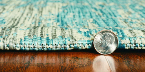 Homeroots Home Decor 8' Round Teal Abstract Brushstrokes Indoor Outdoor Area Rug