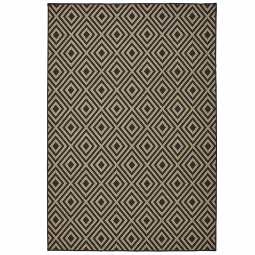 4' X 6' Black and Tan Geometric Stain Resistant Indoor Outdoor Area Rug