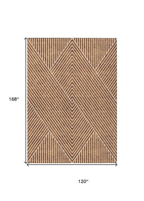 10' X 14' Terra Cotta And Ivory Geometric Washable Indoor Outdoor Area Rug