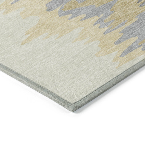 8' Gold Gray And Beige Round Abstract Washable Indoor Outdoor Area Rug