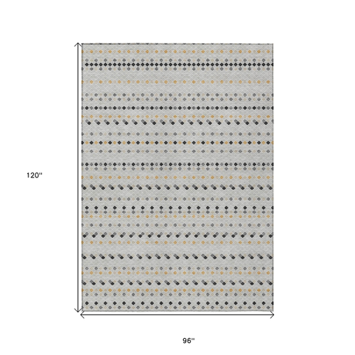 8' X 10' Silver And Gray Striped Washable Indoor Outdoor Area Rug