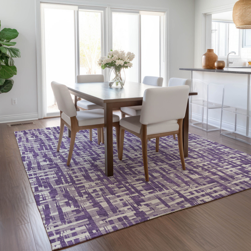 8' X 10' Purple And Lavender Abstract Washable Indoor Outdoor Area Rug