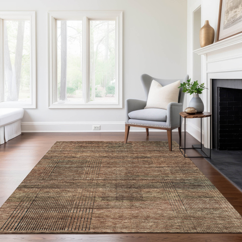 8' X 10' Orange Copper And Brown Striped Washable Indoor Outdoor Area Rug