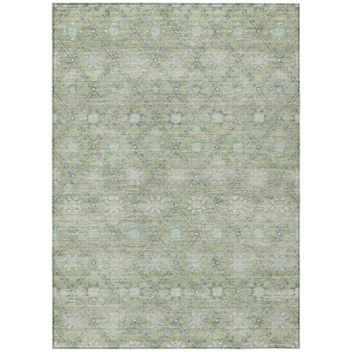 10' X 14' Artichoke Green And Gray Floral Washable Indoor Outdoor Area Rug - Artichoke Green, Gray