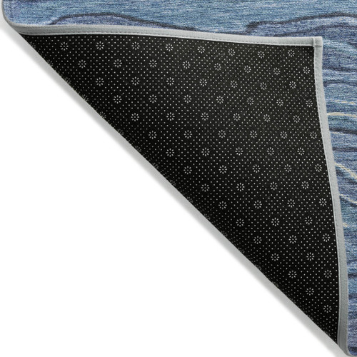 8' X 10' Denim Blue And Sky Blue Abstract Washable Indoor Outdoor Area Rug