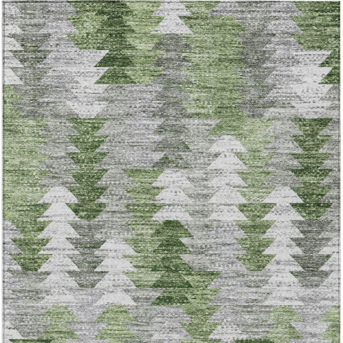 8' X 10' Green And Fern Green Geometric Washable Indoor Outdoor Area Rug