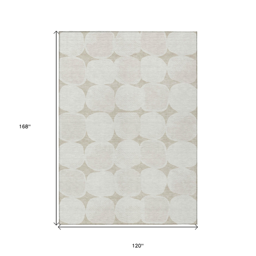10' X 14' Beige And Brown Abstract Washable Indoor Outdoor Area Rug