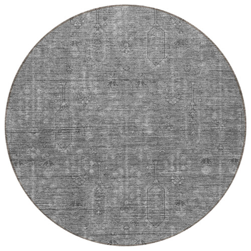 8' Gray And Charcoal Round Southwestern Washable Indoor Outdoor Area Rug