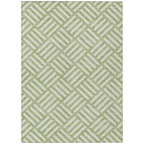 8' X 10' Artichoke Green And Ivory Geometric Washable Indoor Outdoor Area Rug