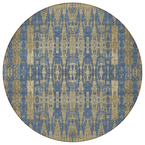 8' Blue Taupe And Beige Round Moroccan Washable Indoor Outdoor Area Rug