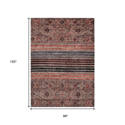 8' X 10' Rust Gray And Salmon Medallion Washable Indoor Outdoor Area Rug