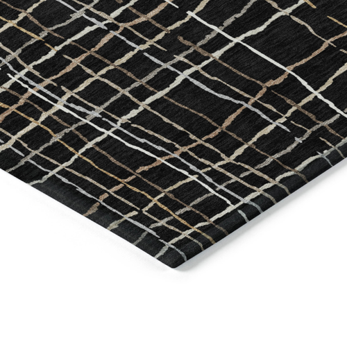 10' X 14' Black Ivory And Brown Striped Washable Indoor Outdoor Area Rug
