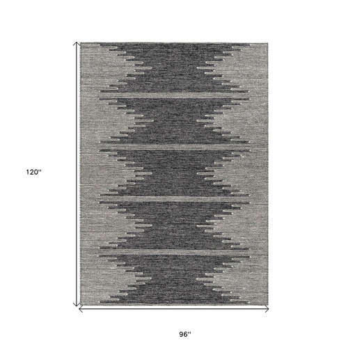 8' X 10' Charcoal And Ivory Abstract Washable Indoor Outdoor Area Rug