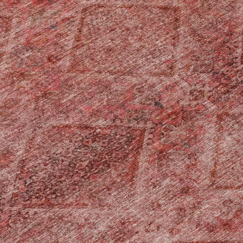 9' X 12' Pink And Ivory Geometric Washable Indoor Outdoor Area Rug