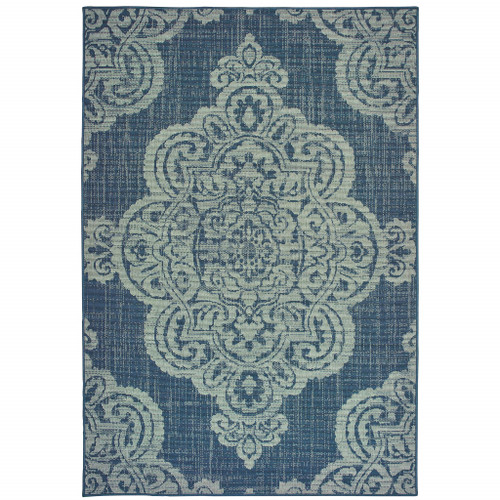 4' X 6' Blue Oriental Stain Resistant Indoor Outdoor Area Rug
