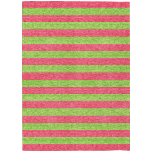 10' X 14' Green and Red Striped Washable Non Skid Indoor Outdoor Area Rug