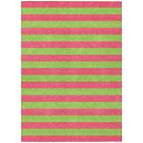 10' X 14' Green and Red Striped Washable Non Skid Indoor Outdoor Area Rug