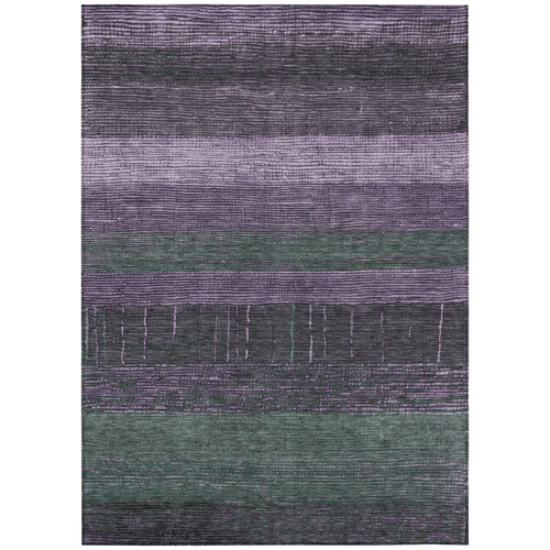 10' X 14' Purple And Olive Green Striped Washable Indoor Outdoor Area Rug